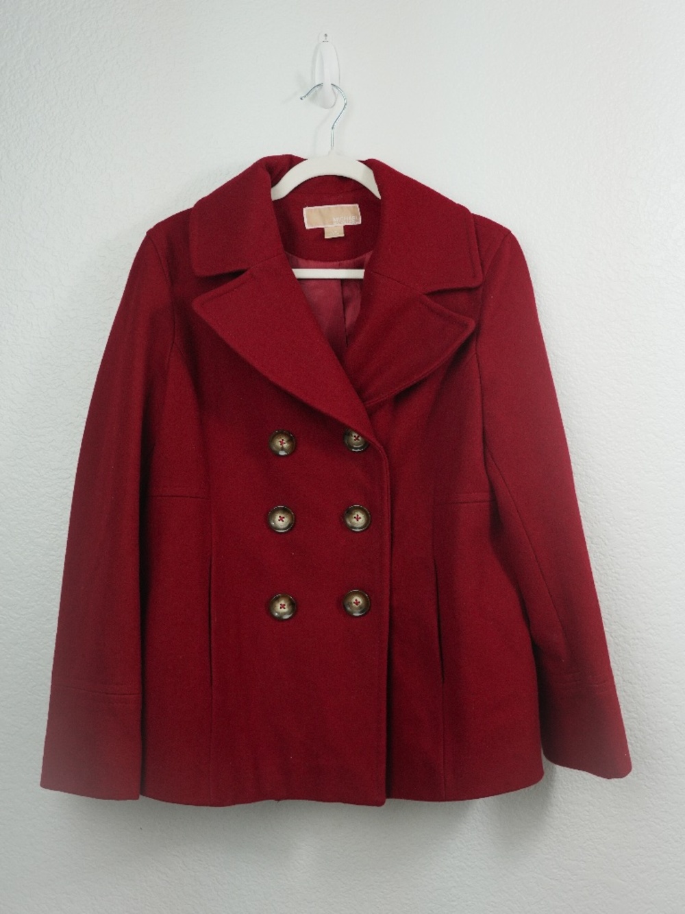 Michael Kors Womens PeaCoat Jacket, color Red, Wool Blend, Large